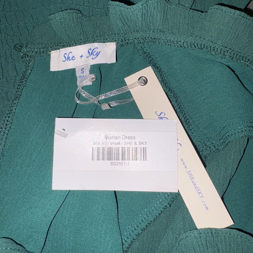 By She & Shy Green Smocked Ruffle Mock Neck Long Sleeve Mini Dress – NWT Small - Picture 6 of 7